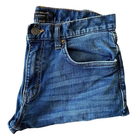 Banana Republic Slim Techmotion Men Raw Hem Blue Short Jeans SZ 30 - Picture 4 of 4